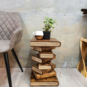 Book Stack Side Table, corner Stool, Plant Stand Raintree Wood Natural Finish.