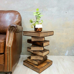 Book Stack Side Table, corner Stool, Plant Stand Raintree Wood Natural Finish.