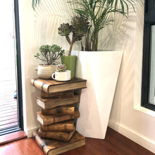 Load image into Gallery viewer, Book Stack Side Table, corner Stool, Plant Stand Raintree Wood Natural Finish.
