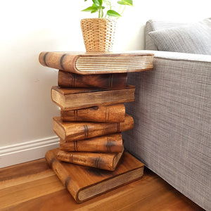 Book Stack Side Table, corner Stool, Plant Stand Raintree Wood Natural Finish.
