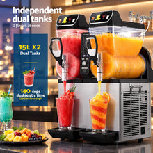 Load image into Gallery viewer, Devanti Commercial Slushie Machine 15L x2 Frozen Drink Maker Dual Tank Silver

