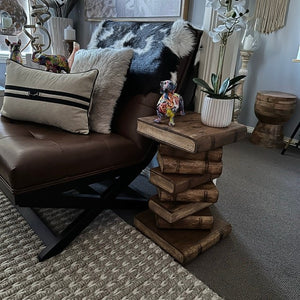 Side Table, corner Stool, Plant Stand Raintree Wood Natural Finish-Book Stack stool