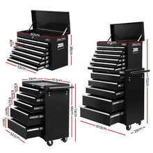 Load image into Gallery viewer, Giantz 15 Drawers Tool Chest Trolley Toolbox 2-in-1 Storage Black
