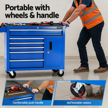 Load image into Gallery viewer, Giantz 6 Drawer Tool Chest Trolley Cabinet Cart Toolbox Storage Organiser Wheels
