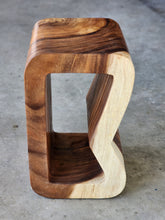 Load image into Gallery viewer, Side Table carved wood Plant Stand or Bar Stool with Clear Finish-Raintree Wood.

