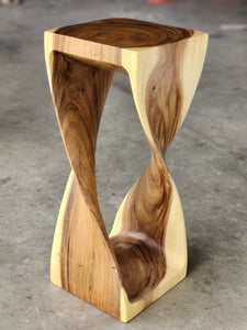Twisted Side table 76cm Acacia Wood Side Table/Corner Table/Bar stool Clear Finish.