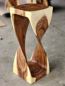 Twisted Side table 76cm Acacia Wood Side Table/Corner Table/Bar stool Clear Finish.