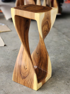 Twisted Side table 76cm Acacia Wood Side Table/Corner Table/Bar stool Clear Finish.
