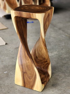 Twisted Side table 76cm Acacia Wood Side Table/Corner Table/Bar stool Clear Finish.