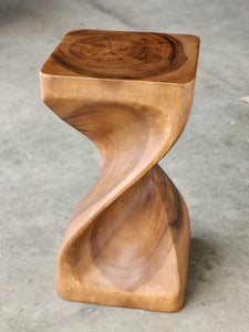 Single twisted stool-Raintree Wood Stool/Corner side Table Lamp Table Carved out of a Whole Tree Trunk.
