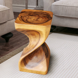 Single twisted stool-50 cm height Raintree Wood Stool/Corner side Table/Lamp Table Carved out of a Whole Tree Trunk.