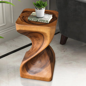 Single twisted stool-50 cm height Raintree Wood Stool/Corner side Table/Lamp Table Carved out of a Whole Tree Trunk.