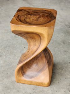 Single twisted stool-Raintree Wood Stool/Corner side Table Lamp Table Carved out of a Whole Tree Trunk.