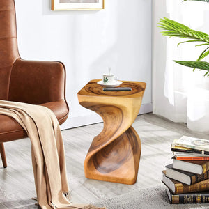 Single twisted stool-Raintree Wood Stool/Corner side Table Lamp Table Carved out of a Whole Tree Trunk.