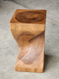 Single twisted stool-50 cm height Raintree Wood Stool/Corner side Table/Lamp Table Carved out of a Whole Tree Trunk.