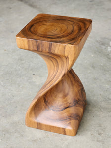 Single twisted stool-50 cm height Raintree Wood Stool/Corner side Table/Lamp Table Carved out of a Whole Tree Trunk.