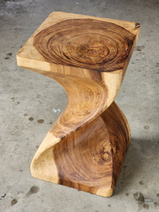 Single twisted stool-Raintree Wood Stool/Corner side Table Lamp Table Carved out of a Whole Tree Trunk.