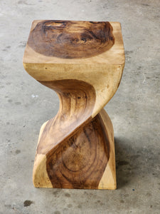 Single twisted stool-Raintree Wood Stool/Corner side Table Lamp Table Carved out of a Whole Tree Trunk.