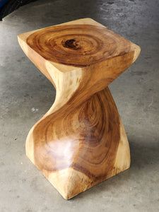 Single twisted stool-Raintree Wood Stool/Corner side Table Lamp Table Carved out of a Whole Tree Trunk.