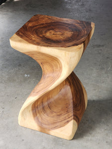 Single twisted stool-Raintree Wood Stool/Corner side Table Lamp Table Carved out of a Whole Tree Trunk.