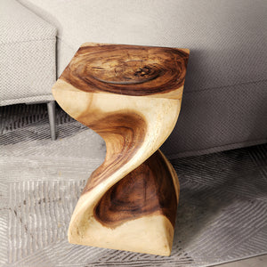 Single twisted stool-50 cm height Raintree Wood Stool/Corner side Table/Lamp Table Carved out of a Whole Tree Trunk.