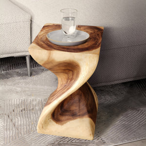 Single twisted stool-Raintree Wood Stool/Corner side Table Lamp Table Carved out of a Whole Tree Trunk.