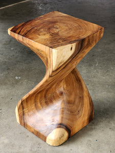 Single twisted stool-Raintree Wood Stool/Corner side Table Lamp Table Carved out of a Whole Tree Trunk.