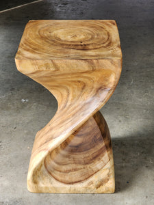 Single twisted stool-50 cm height Raintree Wood Stool/Corner side Table/Lamp Table Carved out of a Whole Tree Trunk.