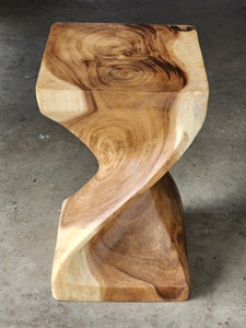 Single twisted stool-50 cm height Raintree Wood Stool/Corner side Table/Lamp Table Carved out of a Whole Tree Trunk.