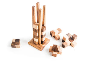 Hand Made Wood Stacking Tower Puzzle Game from Thailand - stacking advanced Tower