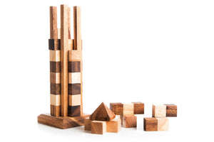 Hand Made Wood Stacking Tower Puzzle Game from Thailand - stacking advanced Tower