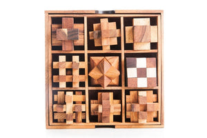 Adult Level 9pc/Set Burr Puzzle Set Beech Interlocked High Difficulty Over 14 Years Full Set Educational Toys