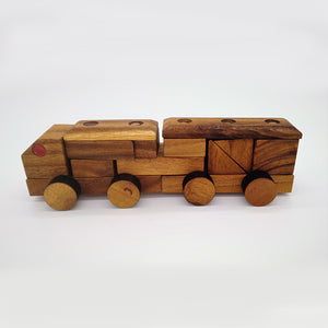 Toy Truck wood handmade carriage and 12 wooden puzzle shapes with pull along string