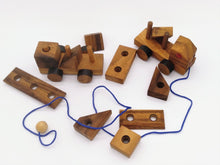 Load image into Gallery viewer, Toy Truck wood handmade carriage and 12 wooden puzzle shapes with pull along string
