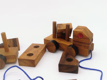 Load image into Gallery viewer, Toy Truck wood handmade carriage and 12 wooden puzzle shapes with pull along string
