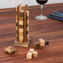 Load image into Gallery viewer, Hand Made Wood Stacking Tower Puzzle Game from Thailand - stacking advanced Tower
