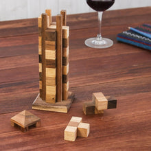 Load image into Gallery viewer, Hand Made Wood Tower Puzzle Game from Thailand - stacking advanced Tower
