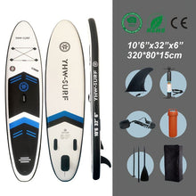 Load image into Gallery viewer, Inflatable vertical paddle set for water sports and surfing-including air pump, paddle, rope, backpack, fin box and maintenance tools.
