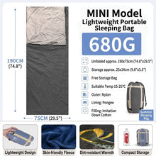 Load image into Gallery viewer, Ultralight 1.5lbs Sleeping Bag 50-70°F for Warm Weather
Waterproof nylon shell, breathable polyester fill, 2-way zipper for double bag use, machine washable, for teens &amp; adults(Olive Green)
