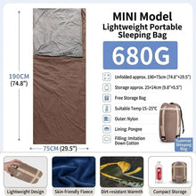 Load image into Gallery viewer, Ultralight 1.5lbs Sleeping Bag 50-70°F for Warm Weather
Waterproof nylon shell, breathable polyester fill, 2-way zipper for double bag use, machine washable, for teens &amp; adults(Olive Green)
