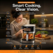 Load image into Gallery viewer, 5L Smart Air Fryer with 360° Visible Glass Window, Zero-Coating Titanium Pot, Large Color Screen, One-Touch Control, 200° High-Temp Roasting for Healthy Crispy Meals.(Silver)
