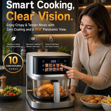 Load image into Gallery viewer, 5L Smart Air Fryer with 360° Visible Glass Window, Zero-Coating Titanium Pot, Large Color Screen, One-Touch Control, 200° High-Temp Roasting for Healthy Crispy Meals.(Silver)
