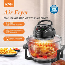 Load image into Gallery viewer, 12L 8-in-1 Electric Air Fryer with 360° Panoramic Glass Bowl, 1200W Low-Fat Multi-Purpose Cooker for Roast Chicken, Pizza, and Family Meals.(black)
