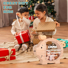 Load image into Gallery viewer, Wooden Piggy Bank for Kids Cute Money Bank for Boys and Girls Clear Wood Money Box Personalized Saving Money Jar, Creative Present for Children Birthday Chrismas &amp; Decor (Naturl Wood, Standard)
