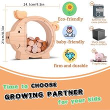 Load image into Gallery viewer, Wooden Piggy Bank for Kids Cute Money Bank for Boys and Girls Clear Wood Money Box Personalized Saving Money Jar, Creative Present for Children Birthday Chrismas &amp; Decor (Naturl Wood, Standard)
