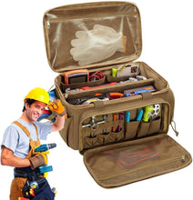 Load image into Gallery viewer, Tool Bag Organizer with Multiple Pockets, Wear-resistant Storage Bag with Anti-slip Bottom for Carpenters and DIY Enthusiasts, Brown, 14 Inch
