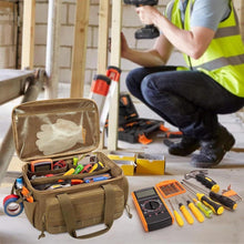 Load image into Gallery viewer, Tool Bag Organizer with Multiple Pockets, Wear-resistant Storage Bag with Anti-slip Bottom for Carpenters and DIY Enthusiasts, Brown, 14 Inch
