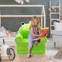 Load image into Gallery viewer, 2-in-1 Foldable Kids Cartoon Sofa, Frog Shaped Plush Toddler Couch, Convertible Sofa to Lounger for Bedroom Playroom
