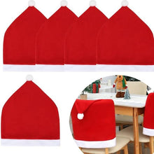 Load image into Gallery viewer, 5 Pack Santa Hat Chair Covers, Red Christmas Chair Back Covers, Xmas Dining Chair Slipcovers for Christmas Dinner Party Decorations
