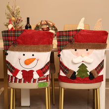 Load image into Gallery viewer, Santa &amp; Snowman Christmas Chair Covers, 2 Pack Xmas Dining Chair Slipcovers, Plaid Fabric Chair Back Covers for Holiday Dinner Party Decor
